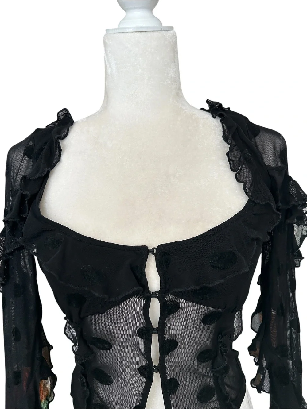 House of Harlow 1960 Eugenia black sheer top - Velvet polka dots - Small - Picture 5 of 9